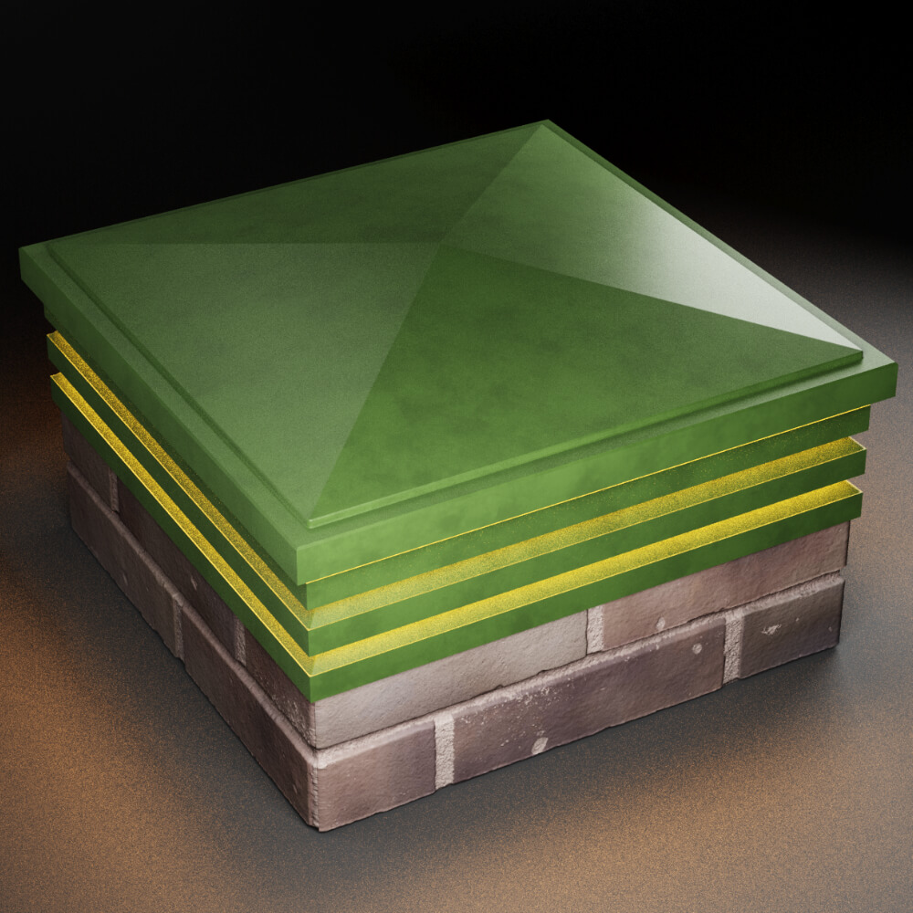 Колпак Zking Бона ХайТек Зеленый на столб 2х2 кирпича (513х513мм) с подсветкой в Менделеевске фото