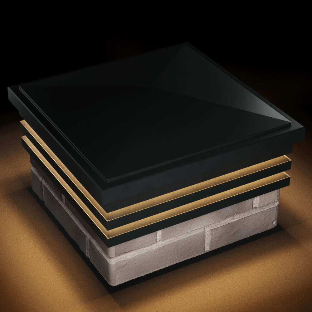 Колпак Zking Бона ХайТек Черный на столб 1.5х1.5 кирпича (385х385мм) с подсветкой в Менделеевске фото