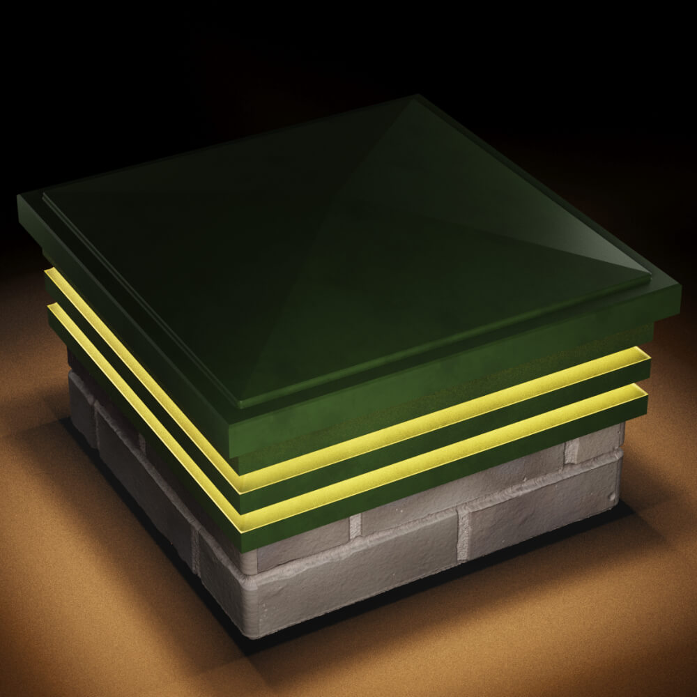 Колпак Zking Бона ХайТек Зеленый на столб 1.5х1.5 кирпича (385х385мм) с подсветкой в Менделеевске фото