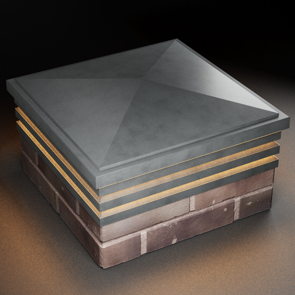 Колпак Zking Бона ХайТек Серый на столб 2х2 кирпича (513х513мм) с подсветкой в Менделеевске фото