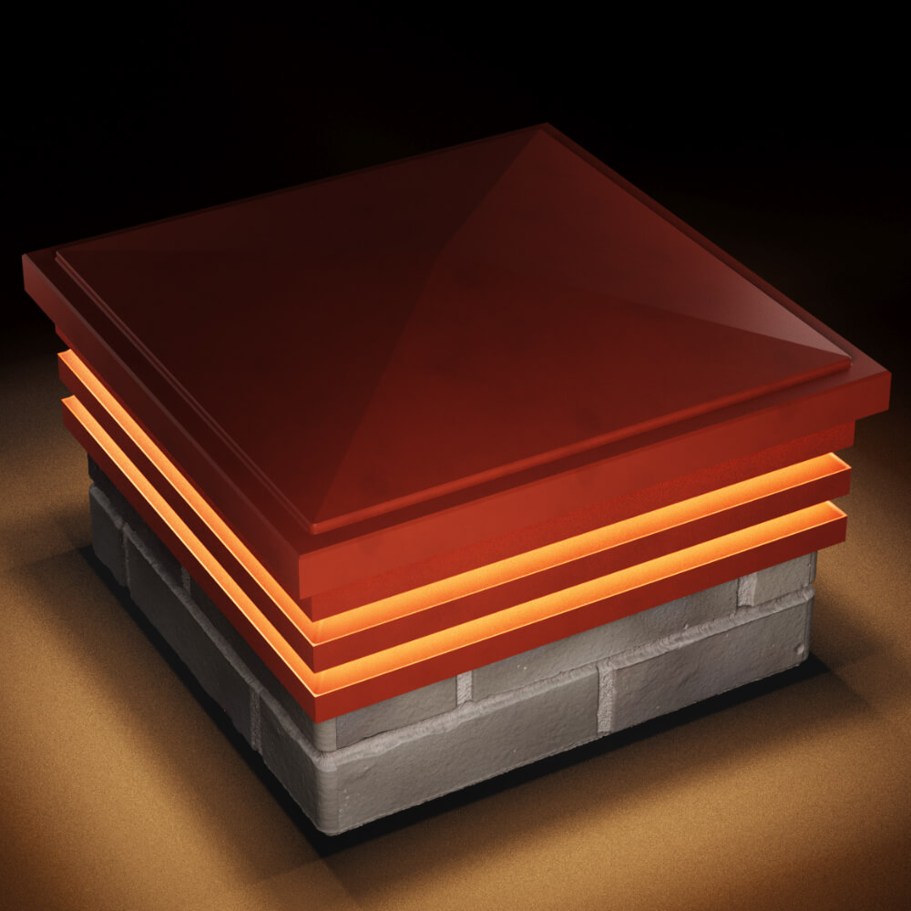 Колпак Zking Бона ХайТек Красный на столб 1.5х1.5 кирпича (385х385мм) с подсветкой в Менделеевске фото