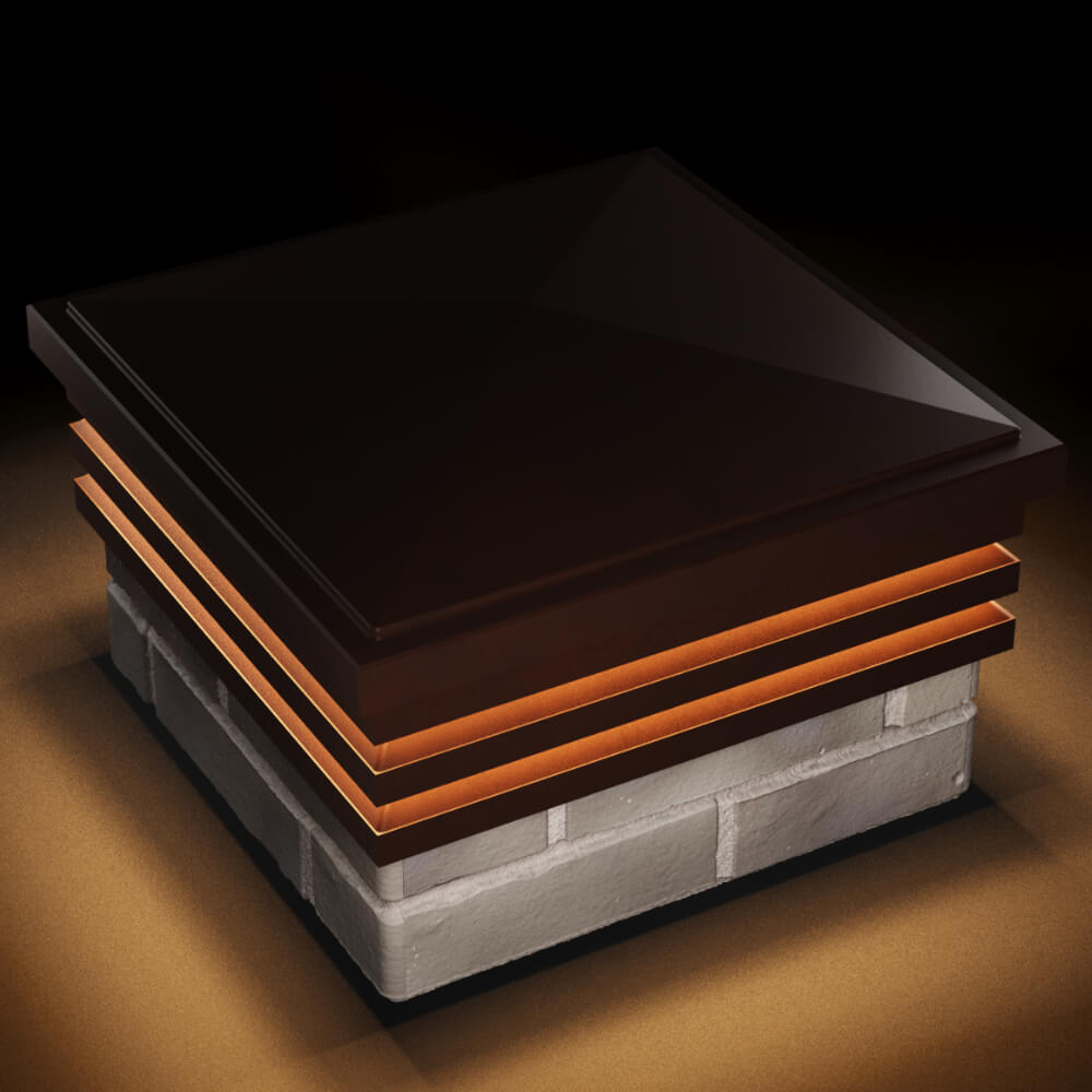 Колпак Zking Бона ХайТек Коричневый на столб 1.5х1.5 кирпича (385х385мм) с подсветкой в Менделеевске фото