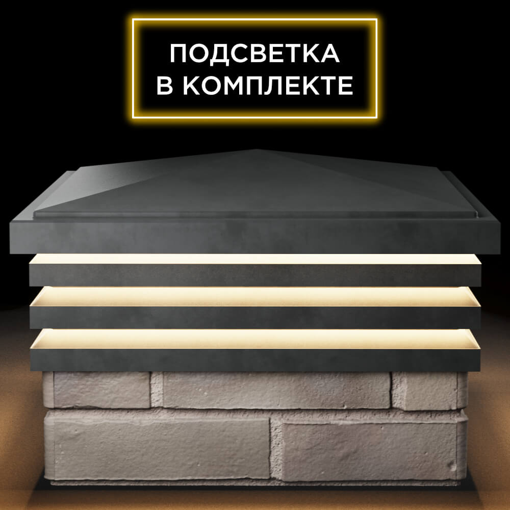 Колпак Zking Бона ХайТек Серый на столб 1.5х1.5 кирпича (385х385мм) с подсветкой Менделеевск фото