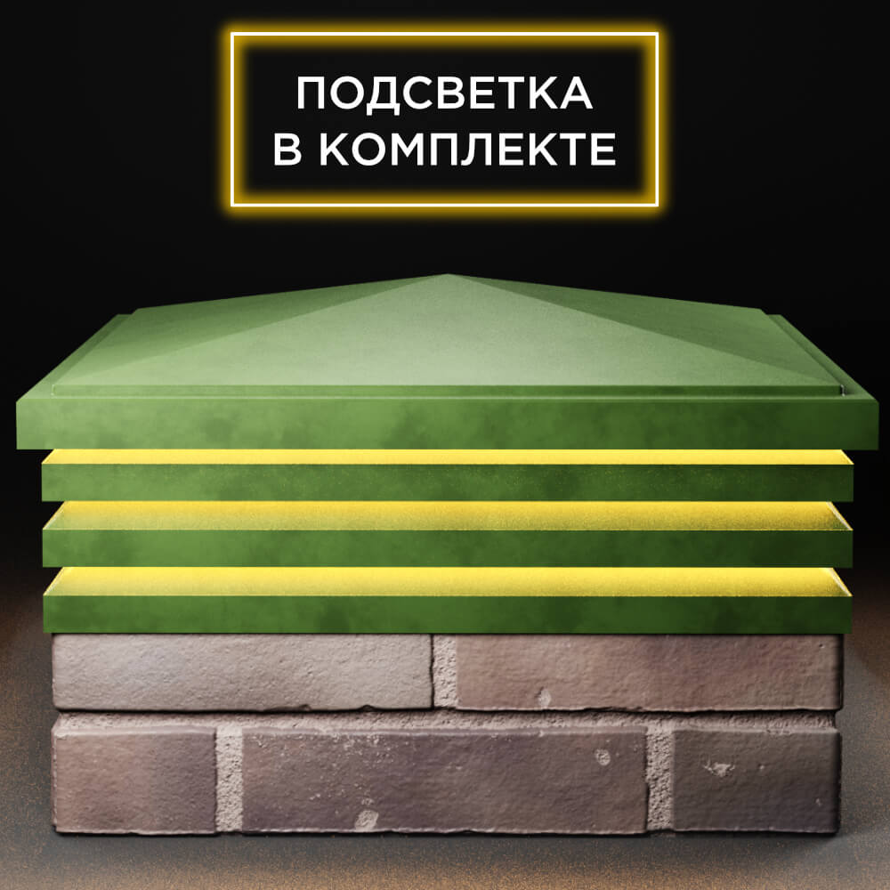 Колпак Zking Бона ХайТек Зеленый на столб 2х2 кирпича (513х513мм) с подсветкой Менделеевск фото
