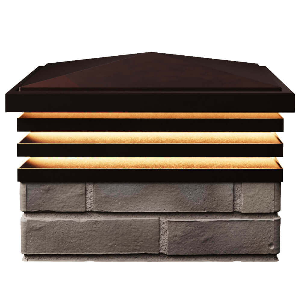 Колпак Zking Бона ХайТек Коричневый на столб 1.5х1.5 кирпича (385х385мм) с подсветкой в Менделеевске фото